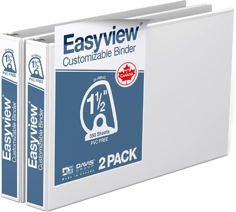 Davis Group Easyview Premium 1.5-Inch D-Ring Binders with Clear-View Covers, Spreadsheet-View Binders for School, Office, or Home, 11 Inches by 17 Inches, Pack of 2, 1.5", White - Image 1